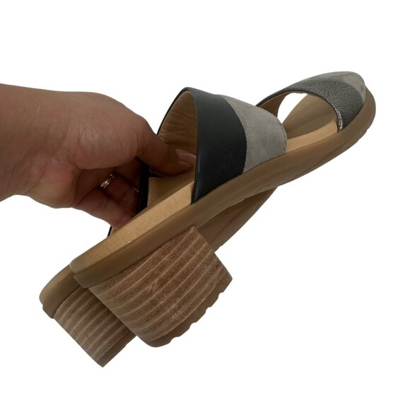 Dansko Womens Gray & Black Open-Toe Slide Sandals Size 38 Comfort Block Heels - Picture 10 of 16